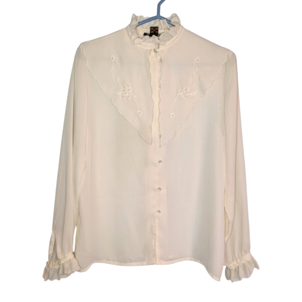 Vintage Cream Blouse with Ruffle Details